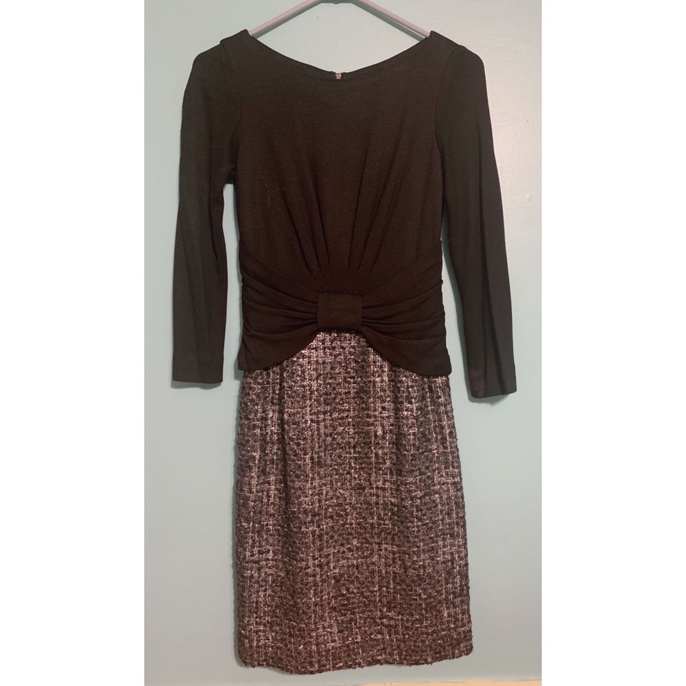 ETCETERA |  Black/Grey 2 Tone Bow Front Wool Dress
